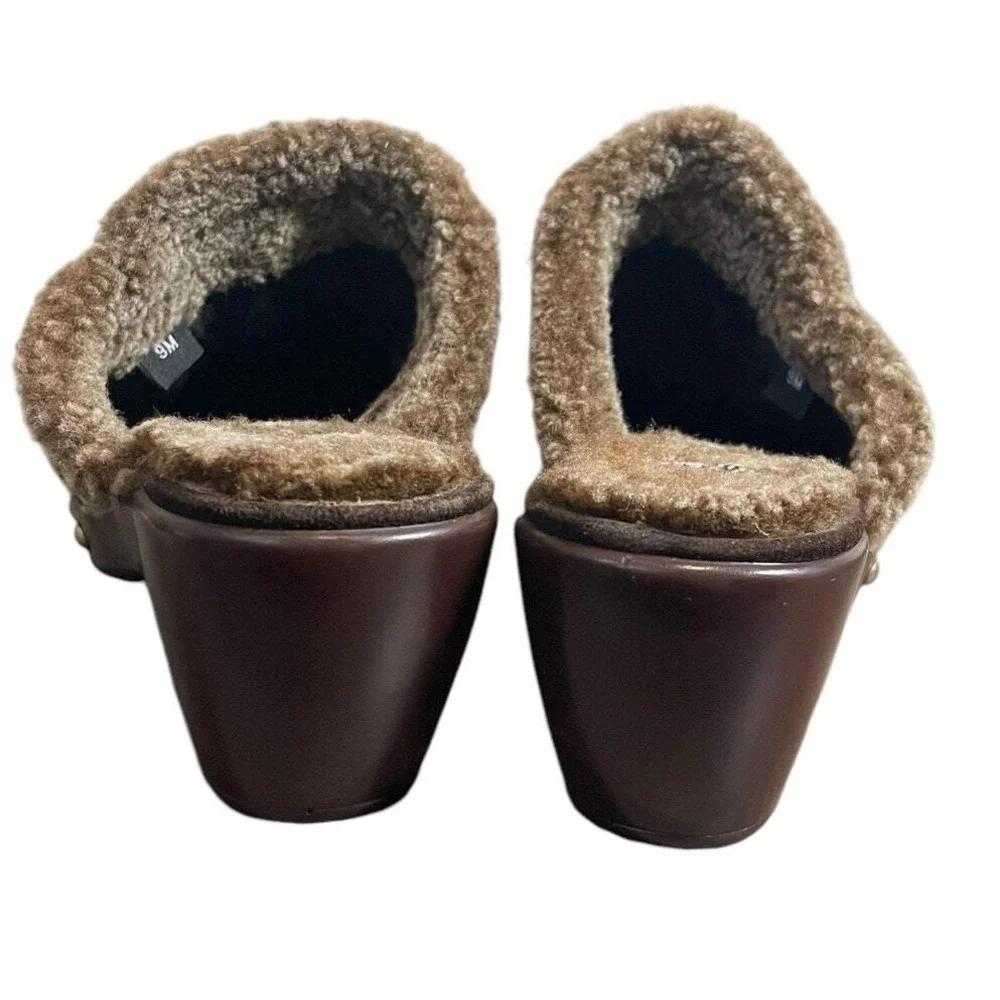 Stuart Weitzman Clogs Mule Brown Suede Sherpa Lined‎ Platform 9 Boho